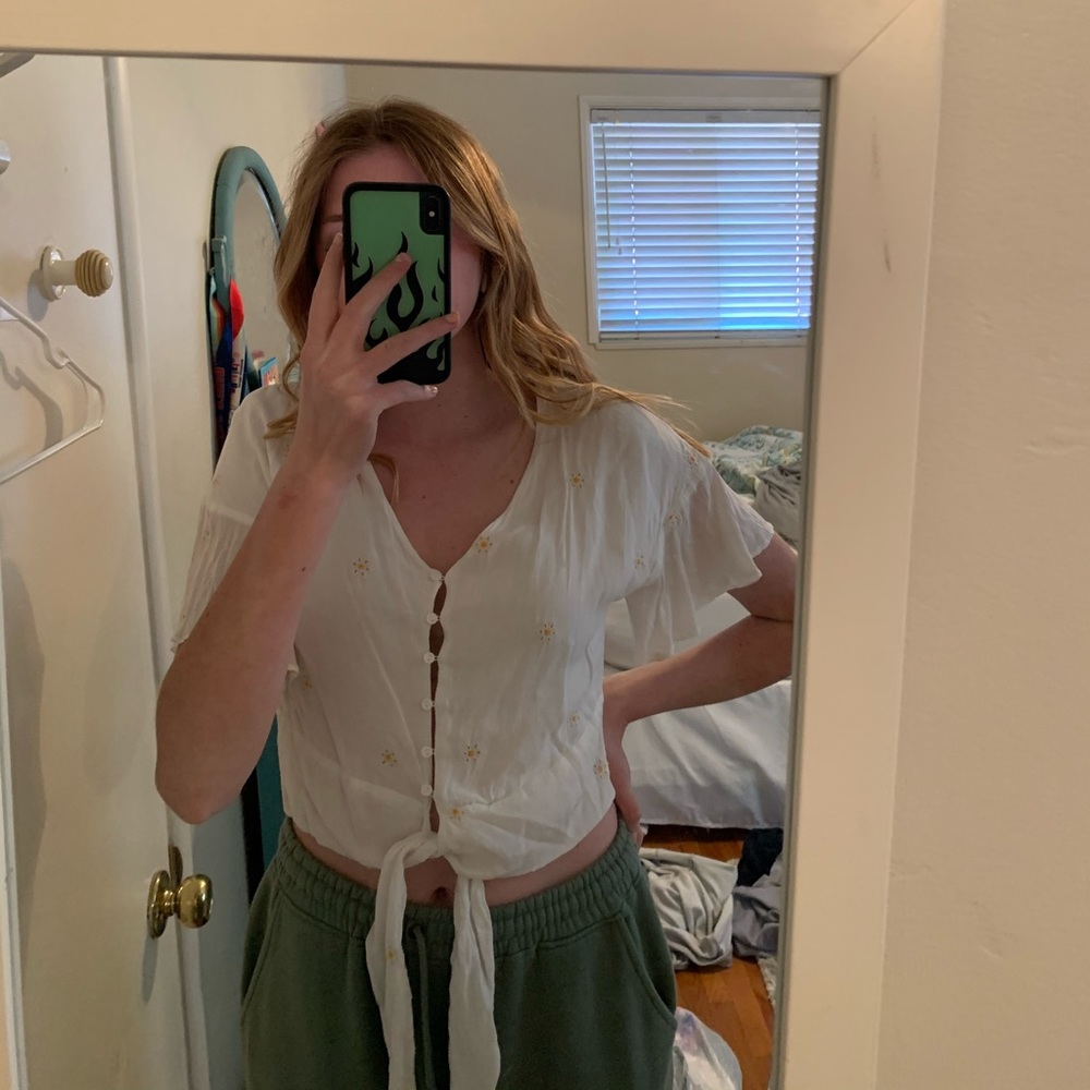 White Blouse With Floral Embroidery